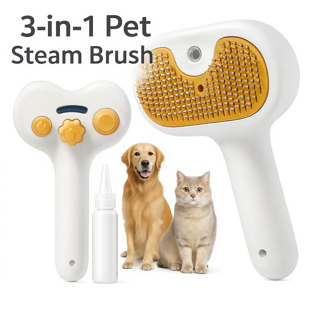 3-in-1 Pet Steam Brush for Cats and Dogs — Gentle Cool Mist Grooming Comb for Hair Removal