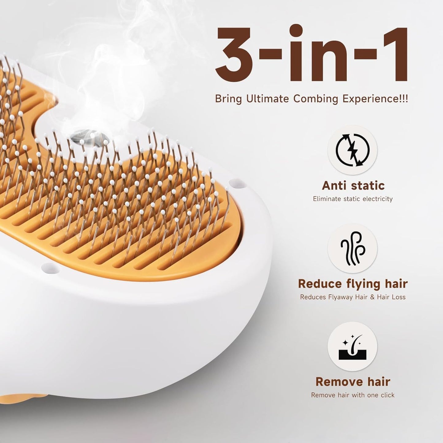 Pet Steam Brush with Cool Mist and Anti-Static Bristles — 3-in-1 Hair Removal and Grooming Tool