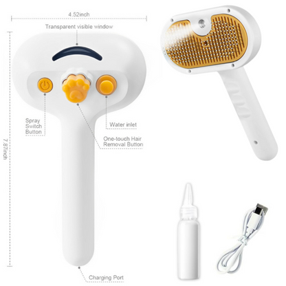 Pet Steam Brush Set Contents — Steam Brush, Waterless Shampoo, Ear Wipes, USB Cable